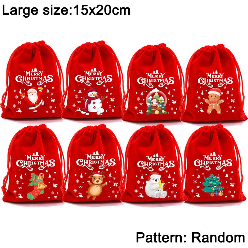 10/1PCS Christmas Velvet Gift Bags Drawstring Bracelet Jewelry Storage Bag Kids Candy Biscuit Pouch Red Xmas Gift Packaging Bags