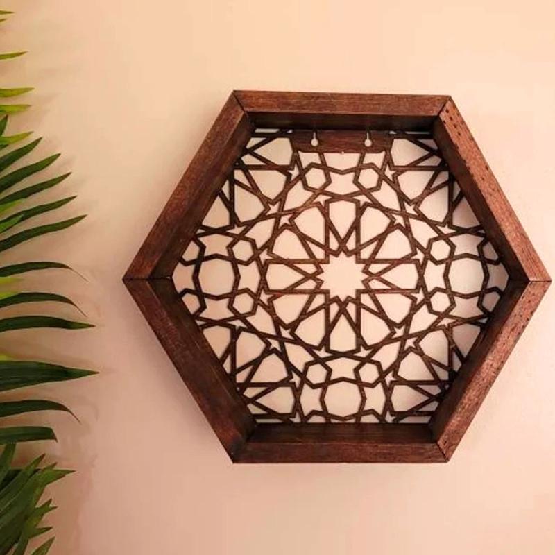 Wood Decor Wall Mount Hexagonal Books Toy Flower Pots Storage Shelf Holder Figurines Display Crafts Shelves Space Saving