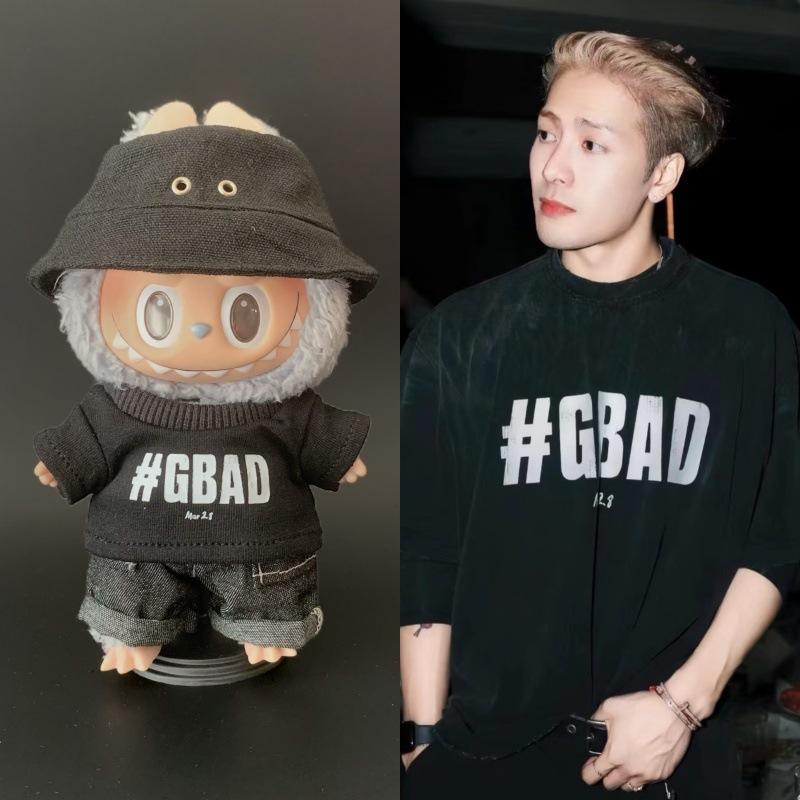 For 17Cm Labubu Clothes Kpop Star Idol Jackson Wang Same Style Clothing Labubu Dolls T-Shirt Jeans Fisherman Hat Diy Accessories