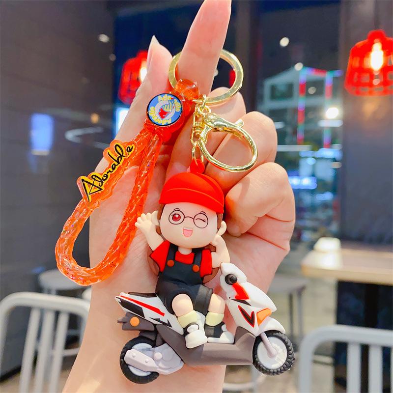 Cartoon Trendy Cool Locomotive Boys and Girls Couple Doll Creative Car Keychain Student Schoolbag Pendant Gift