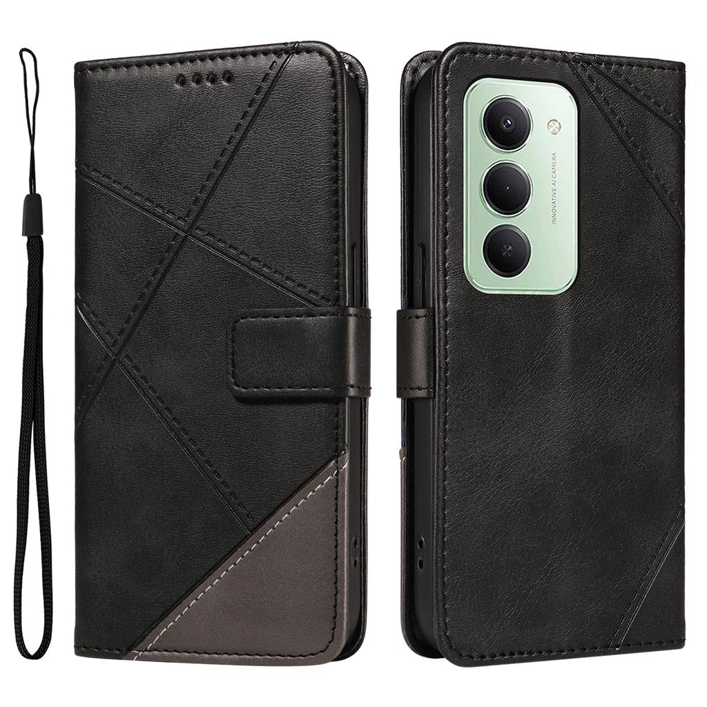 For Xiaomi Redmi 15 4G (EU) (171mm) Leather Case Geometric Line Design Wallet Phone Cover with Wrist Strap