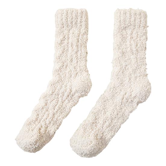 1 Pair Women Sleeping Socks Thickened Warm Fabric Coral Velvet Solid Color Socks Autumn Winter