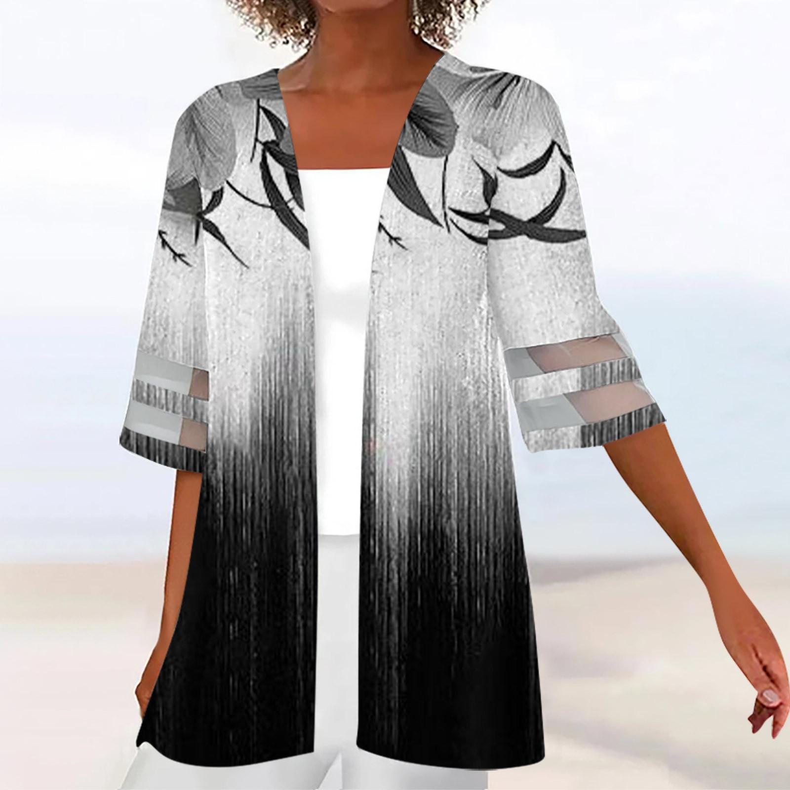 

Женский кардиган, свободная повседневная кружевная рубашка с короткими рукавами и принтом, верхнее пальто XXL чёрный