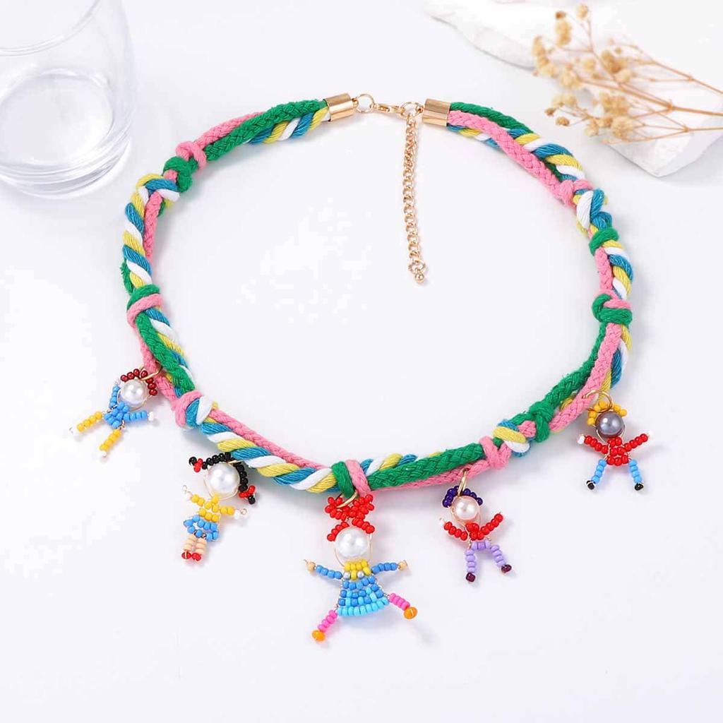 Personality Niche Creative Design Sense Hand-woven Cartoon Cute Character Pendant Braided Rope Casual Necklace