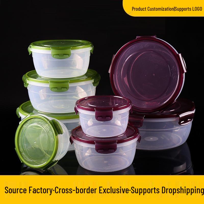 Round Plastic Food Storage Container with Sealed Lid for Office, Microwave, and Refrigerator Use