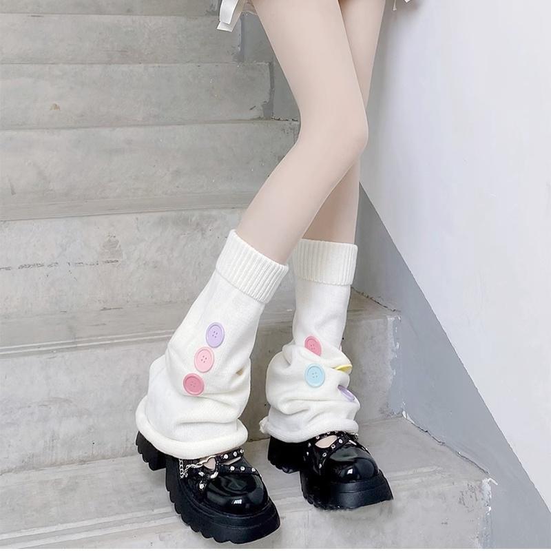 Cache-mollets boutonnés multicolores originaux Chaussettes empilées automne hiver japonaises Chaussettes JK mi-mollet Dopamine