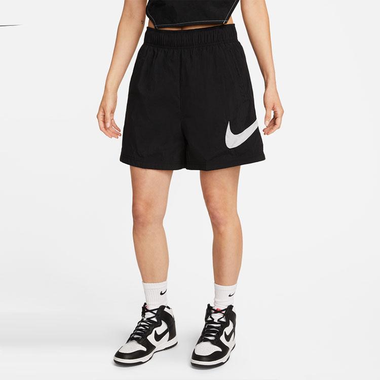 Nike Sport Casual Woven Big Logo Solid High Waist Loose Shorts Women Bottoms Black DM6740-010