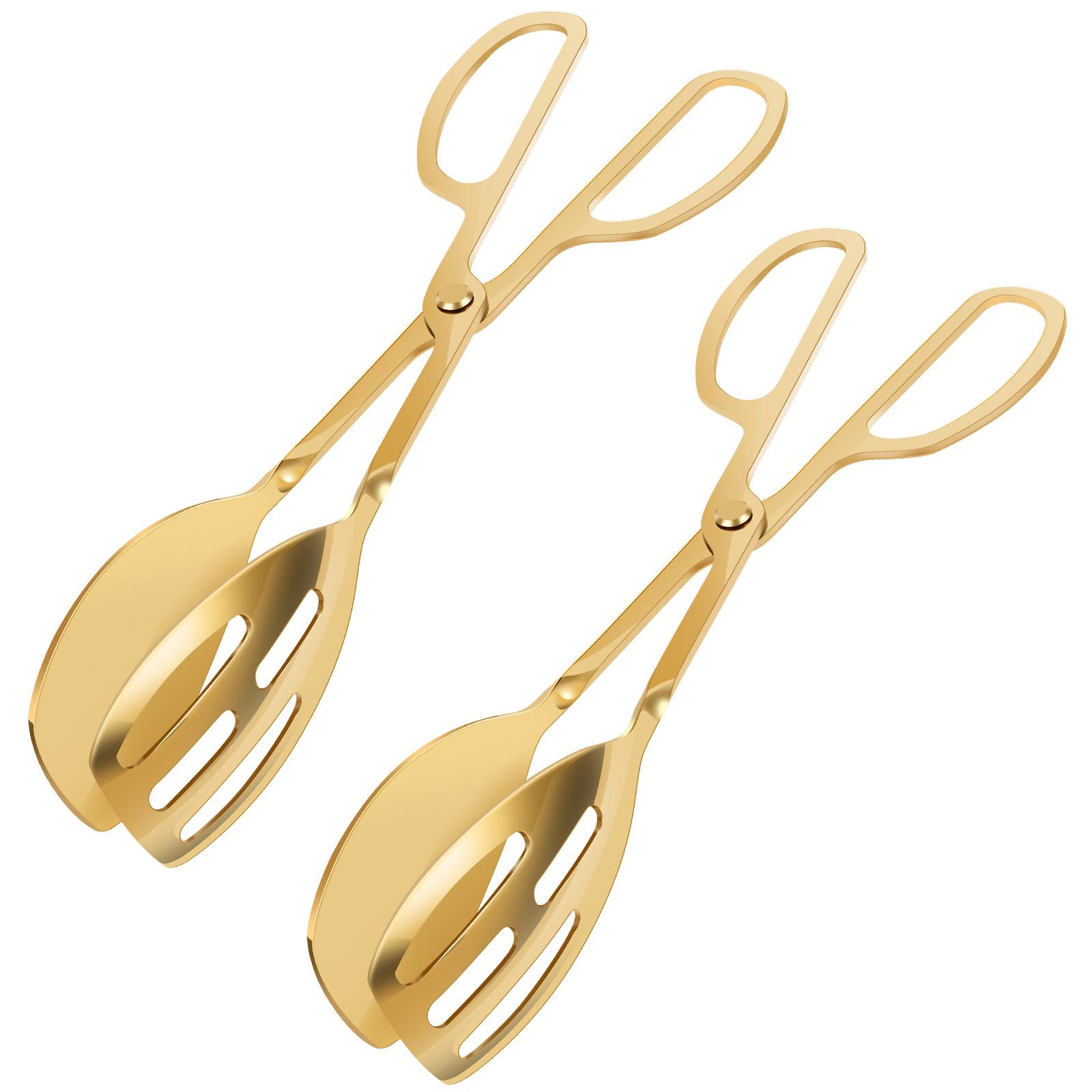 2/4 Pcs Food Tong Stainless Steel Salad Tongs 10 Inch Ergonomic Gold Buffet Serving Tongs for Cooking Kitchen Restaurant Hotel