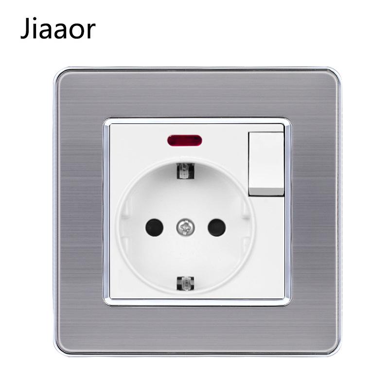 Padrão Europeu Tipo 86 Painel de Interruptor e Tomada de Parede Duplo em Aço Inoxidável com USB-C, Estilo Alemão, Montagem de Parede Embutida.