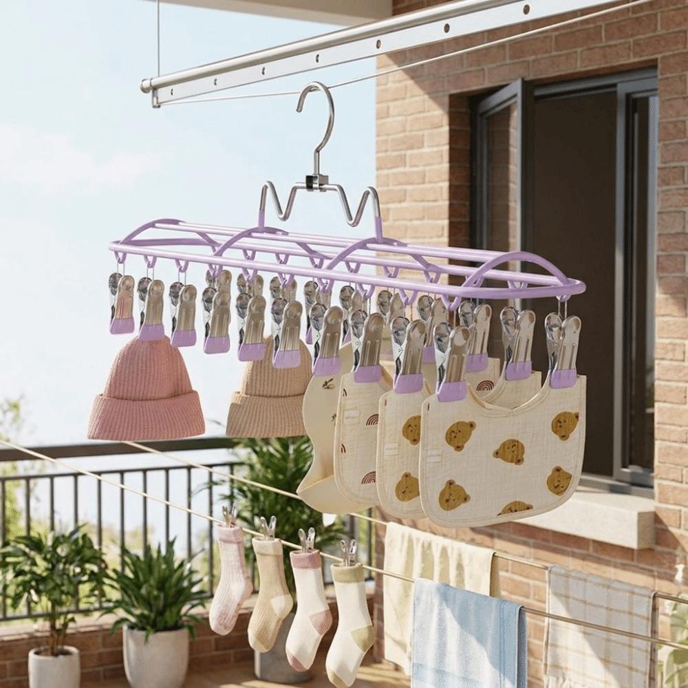 with 20 Clips Sock Drying Rack Stainless Steel Clothes Hanger Baby Sock Clips Laundry Room