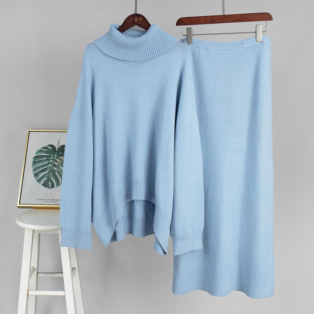 Autumn/Winter 2025 Women's European & American High-Neck Sweater and Midi Skirt Knit Set