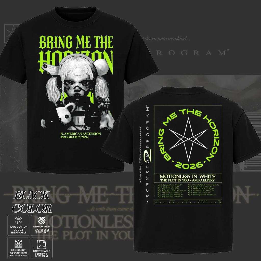 BMTH Bring Me The Horizon Maglietta Terza Ascensione Tour Stampa Date Tour Posteriore Unisex Oversize Fan Metalcore Manica Corta