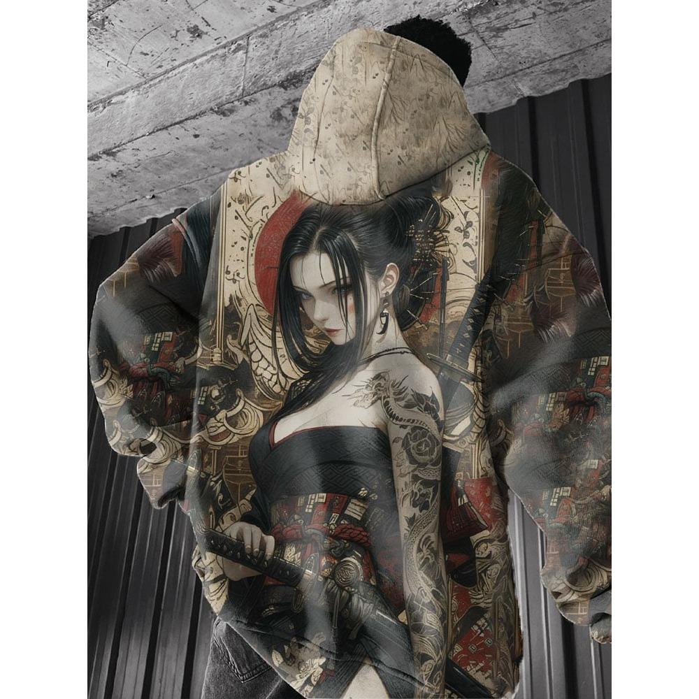 Anime girl back pattern Sweatshirt Casual Long Sleeve Hooded Pullover 3D Printing Top Fashion Oversized Men's Hoodies