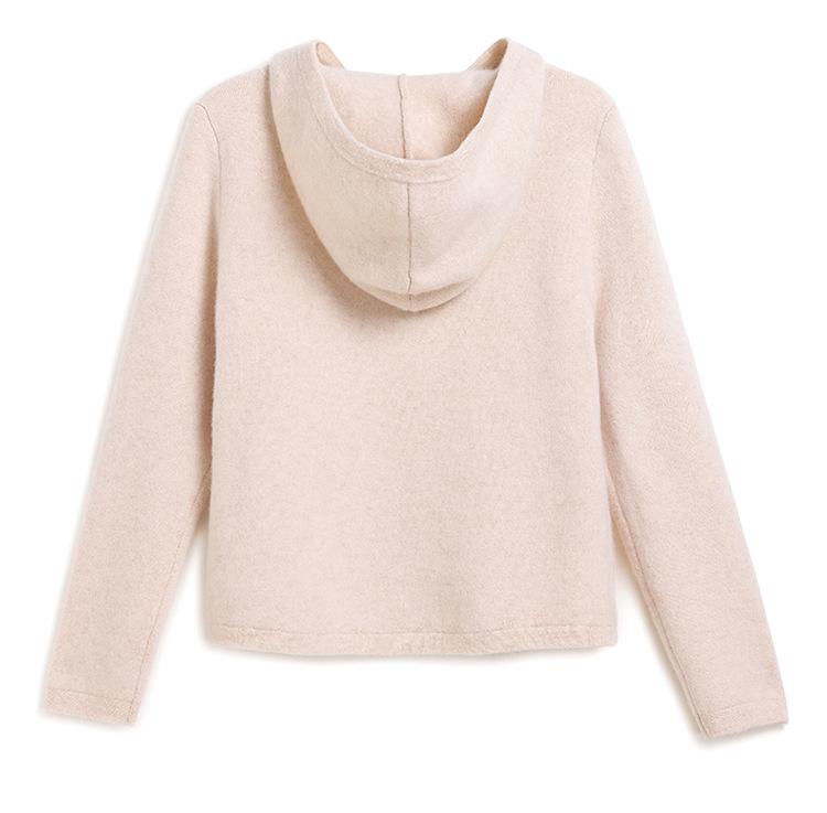 Women's Cashmere Hooded Half-Zip Sweater - 2025 Autumn/Winter Warm Knitwear, Age-Reducing Solid Color