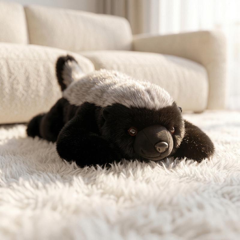 My Extreme Outdoor Activities Unisex Black Cartoon Lifelike Honey Badger Plush Toy Realistic Stuffed Animal, Soft Cuddly Doll For Adult