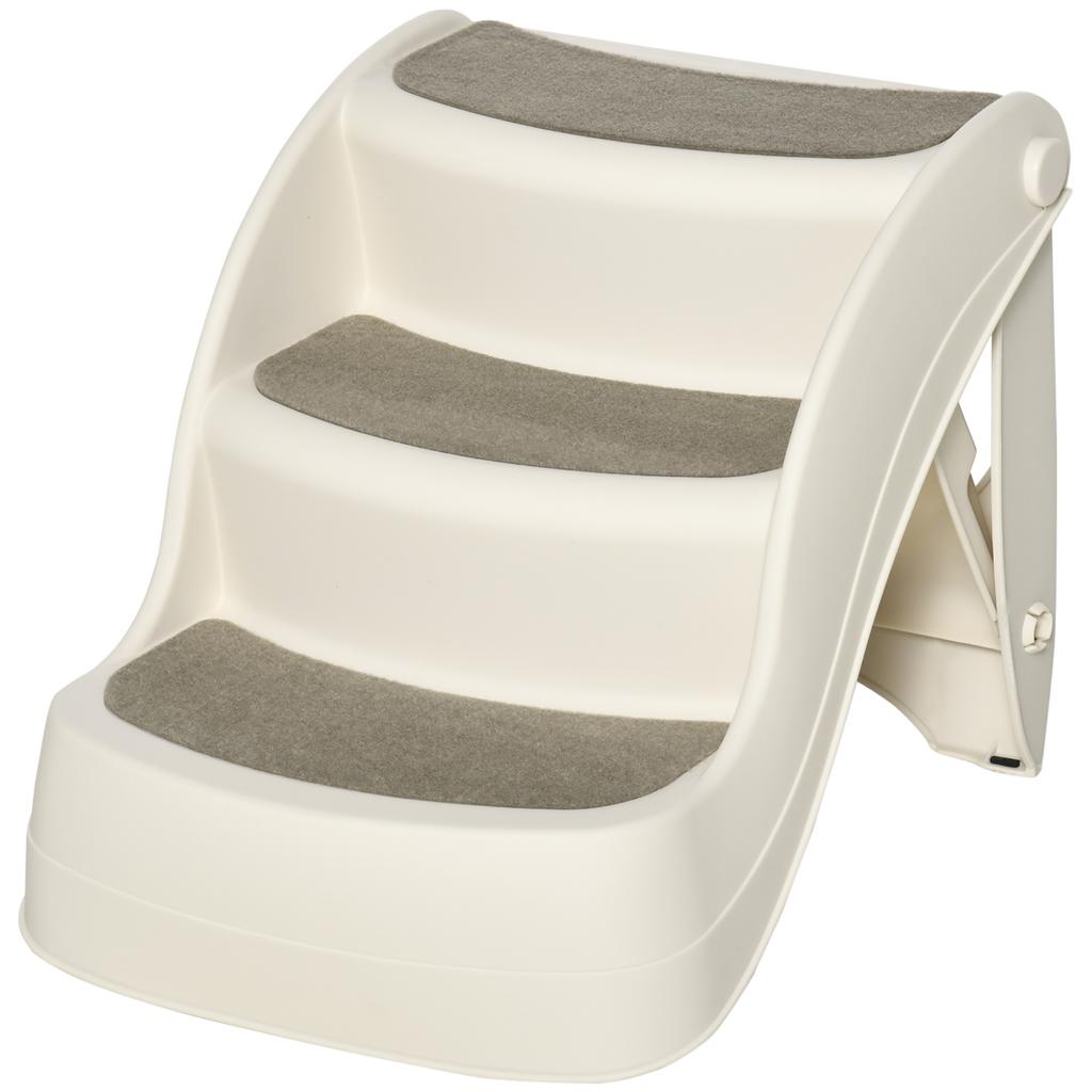 Folding Dog and Cat Ladder with 3 Non-Slip Steps In PP, 49x38x38 Cm, Beige