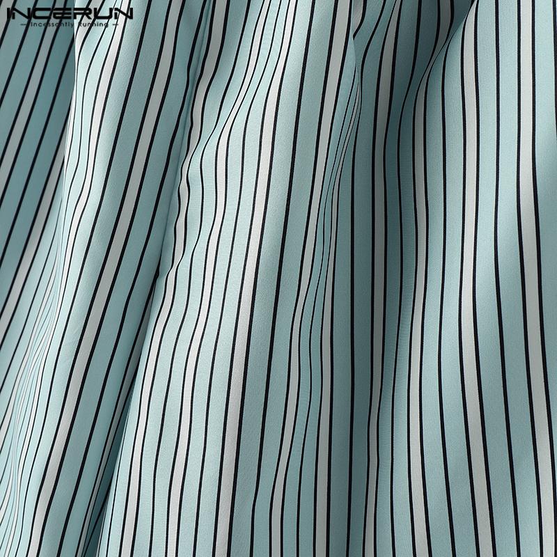 INCERUN Men Elastic Waist Pants Casual Home Wear Striped Print Long Trousers