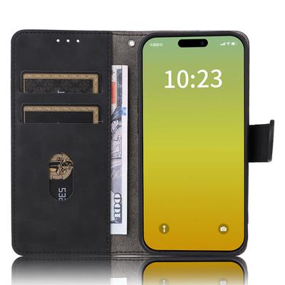 Skin-touch PU Leather Phone Cover for iPhone 15,Stand Phone Wallet Case