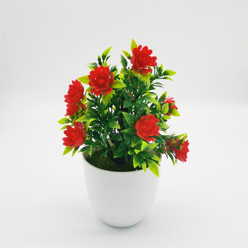 Artificial Green Plant Ornaments: Small Potted Rose Bonsai for Home Décor