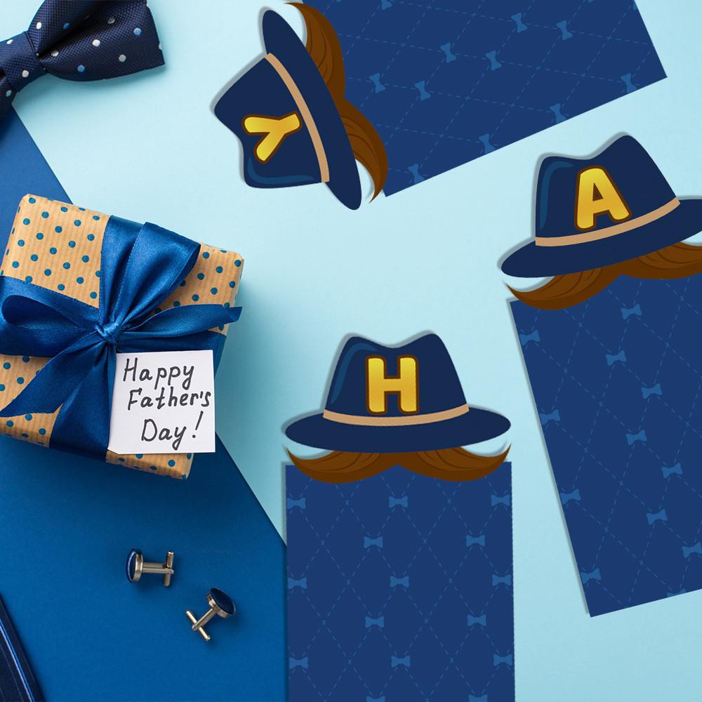 Day Father Theme Hat Pattern Creativity Paper Photo Banner Party Decoration Prop
