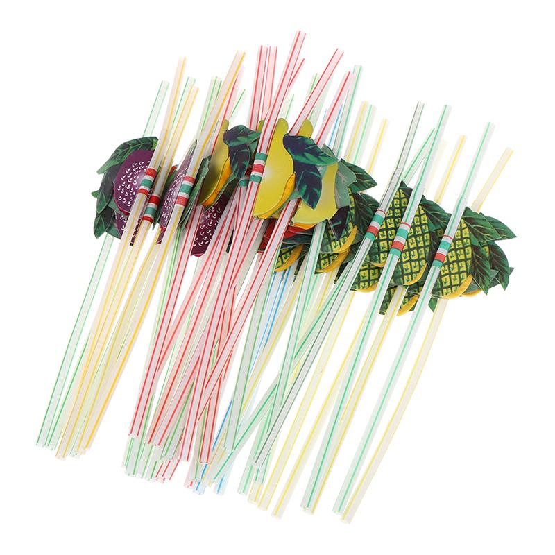 50pcs Hawaiian 3D Fruit Cocktail Straws Umbrella Drinking Straws Party Decor