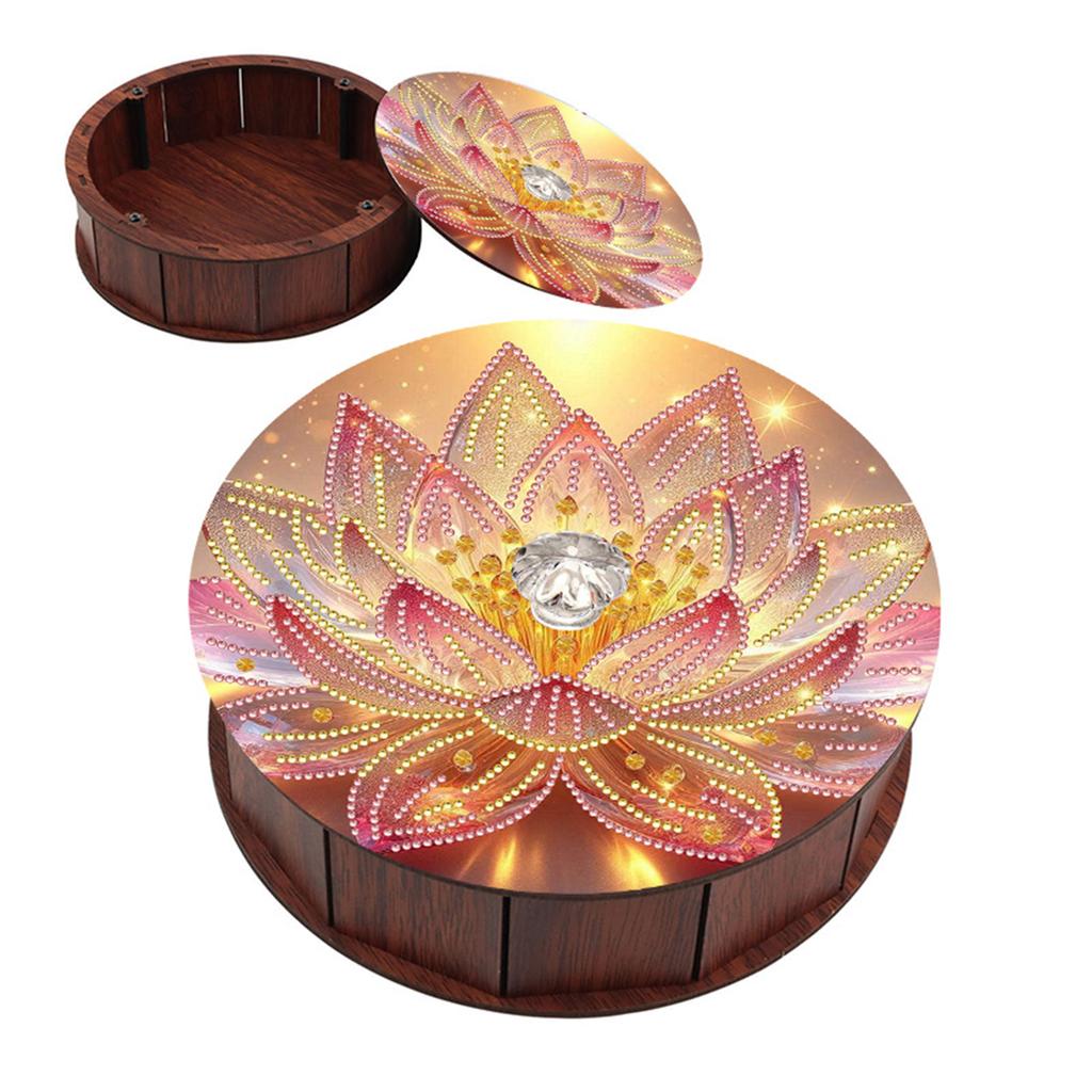 DIY Diamond Painting Colored Pattern Wood Case Partial Drill Crystal Mosaic Storage Container for Home Car Desk Decoration Craft