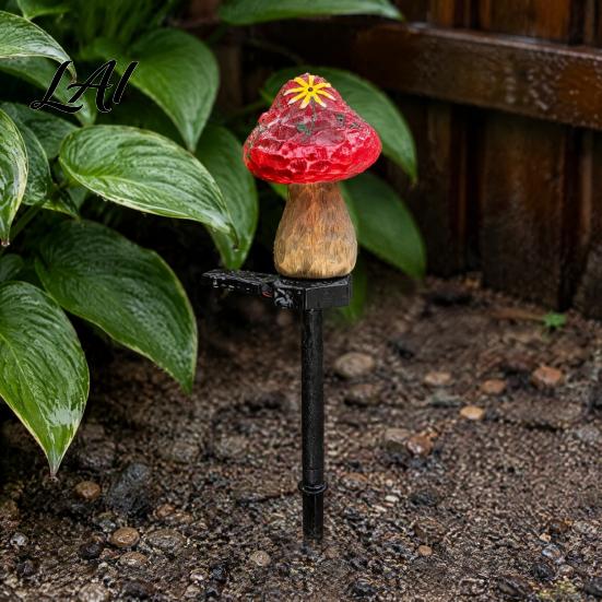 Weather Resistant Landscape Lights Solar Mushroom Garden Stake Light Resin Fairy Lamp with Waterproof Pathway Lighting Warm Glow Outdoor Yard Decor