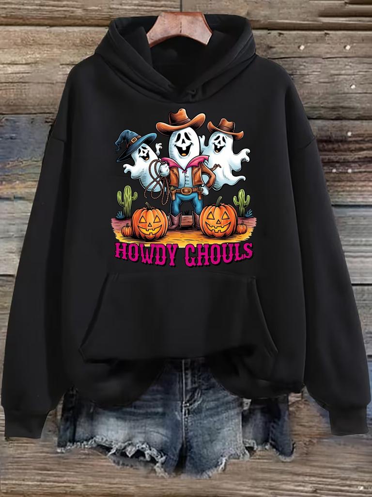 Women'S Hoodie with Graphic Print, Fall Streetwear Casual Ghost/Skeleton/Pumpkin/Halloween Theme