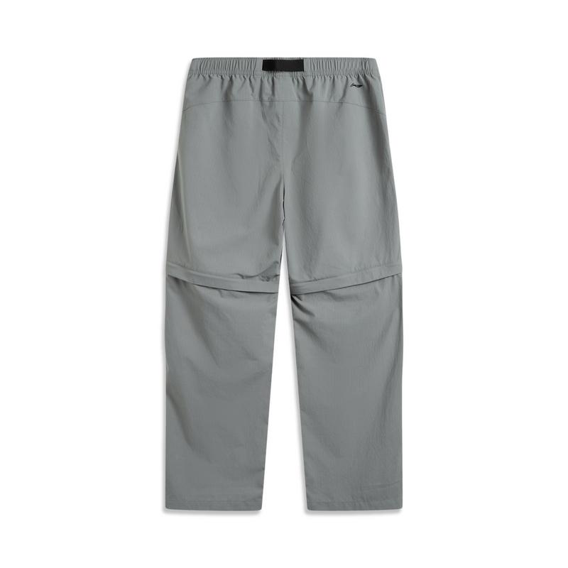 Li Ning CF Suo Versátil Prega Dupla Outdoor Resistente à Água Solto Perna Reta Cor Sólida Bolso Grande Calças Casuais Masculinas Calças Cinza Sombra AYKV213-2
