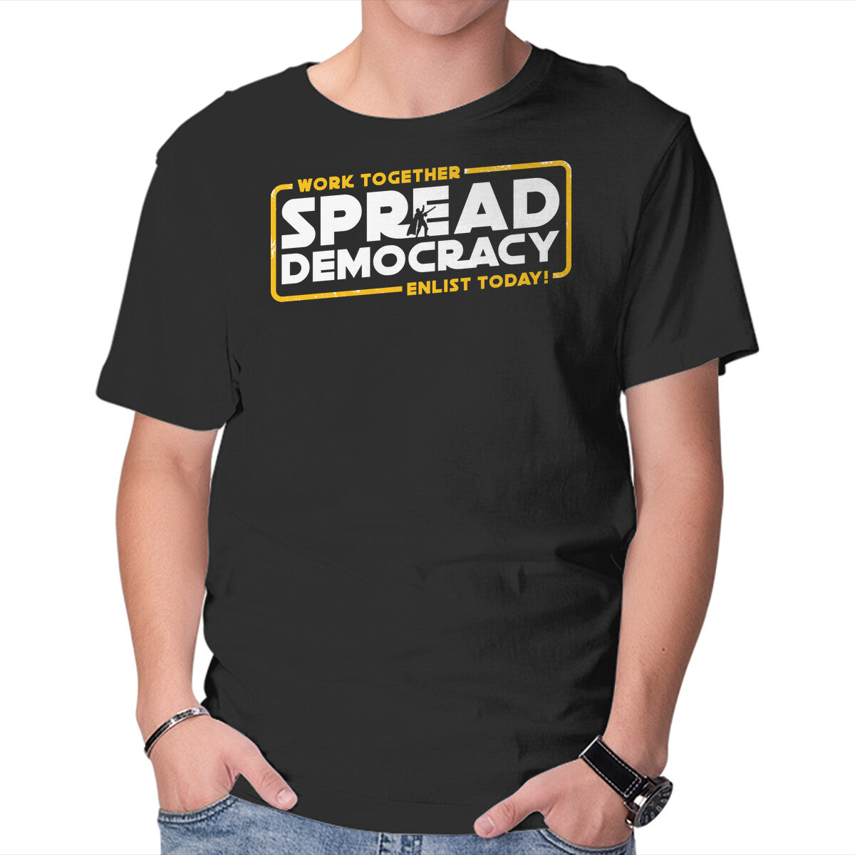 Unisex Crew Neck T-Shirt Spread Democracy Graphic Short Sleeve Casual Tee S