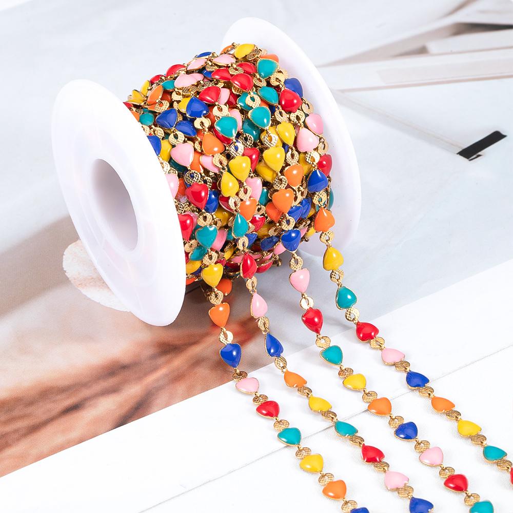 1Meter Colorful Enamel Heart Leaf Bead Chain Stainless Steel Gold Color Chain for DIY Clothing Jewelry Making Necklace Bracelet