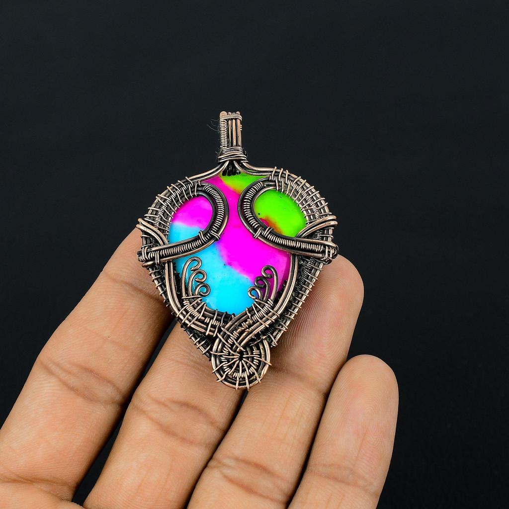 Multi Color Druzy Pendant, 999 Copper Wire Wrapped Gemstone Jewelry, Handmade Pendant, For Mother Day