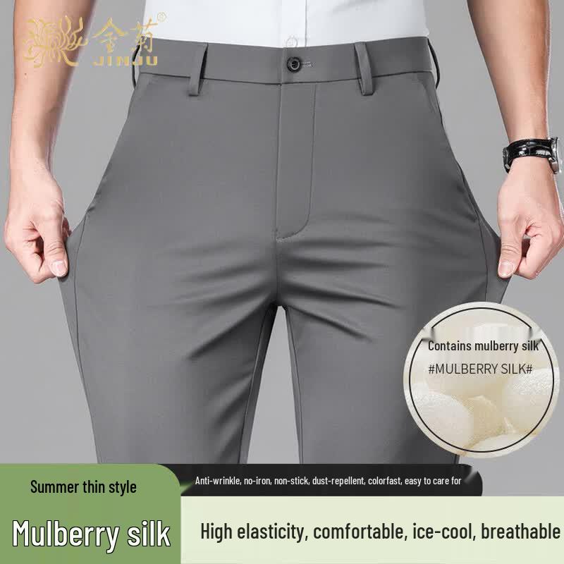 

Jinjuan Men s Summer Silk Blend Business Casual Trousers 35