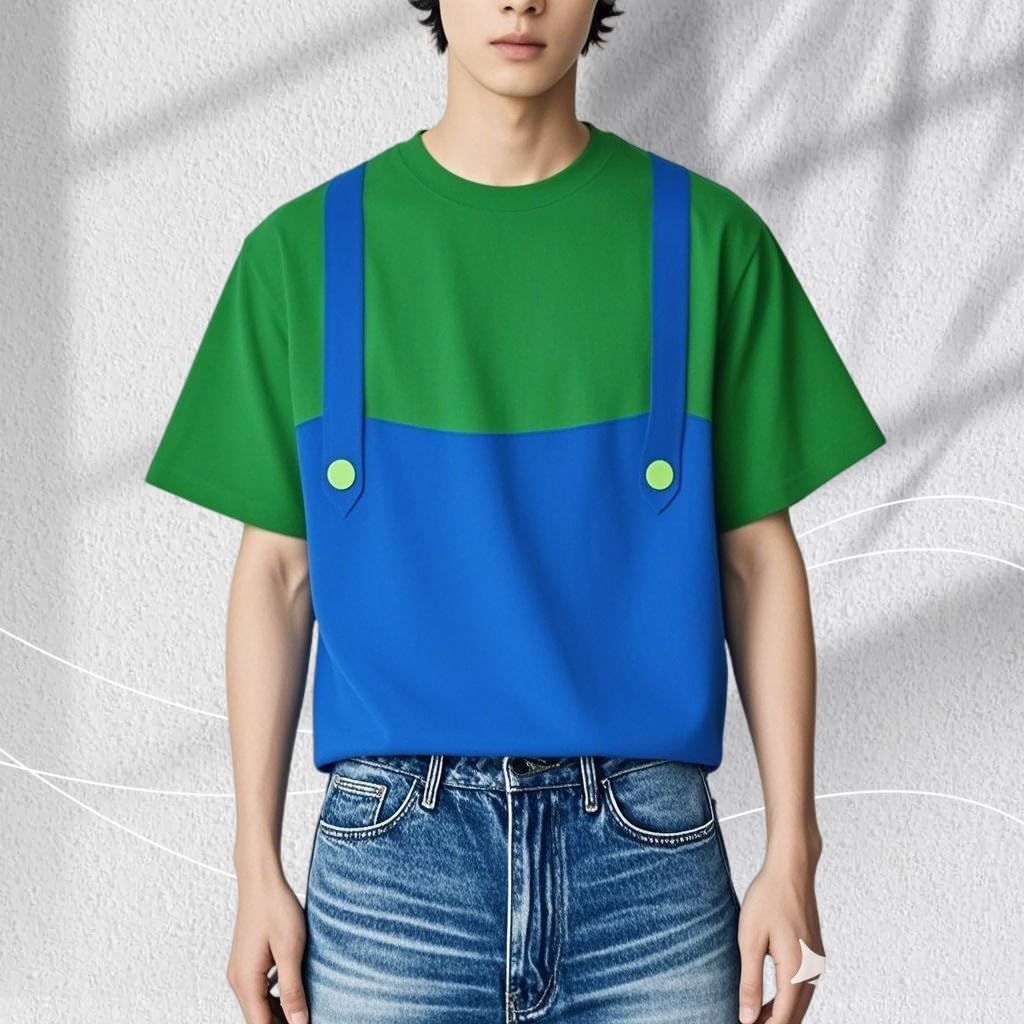 [COSYAMA] Mario T-Shirt, kurzärmelig, Milchproteinfaser, Unisex, rot und blau, für Cosplay und Events (JP, Alphabet, L, Mario-Rot)