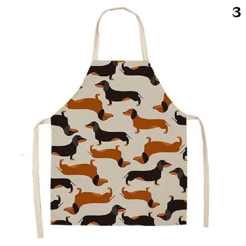 Aprons Cute Dog Printed Cotton Linen Kitchen Apron