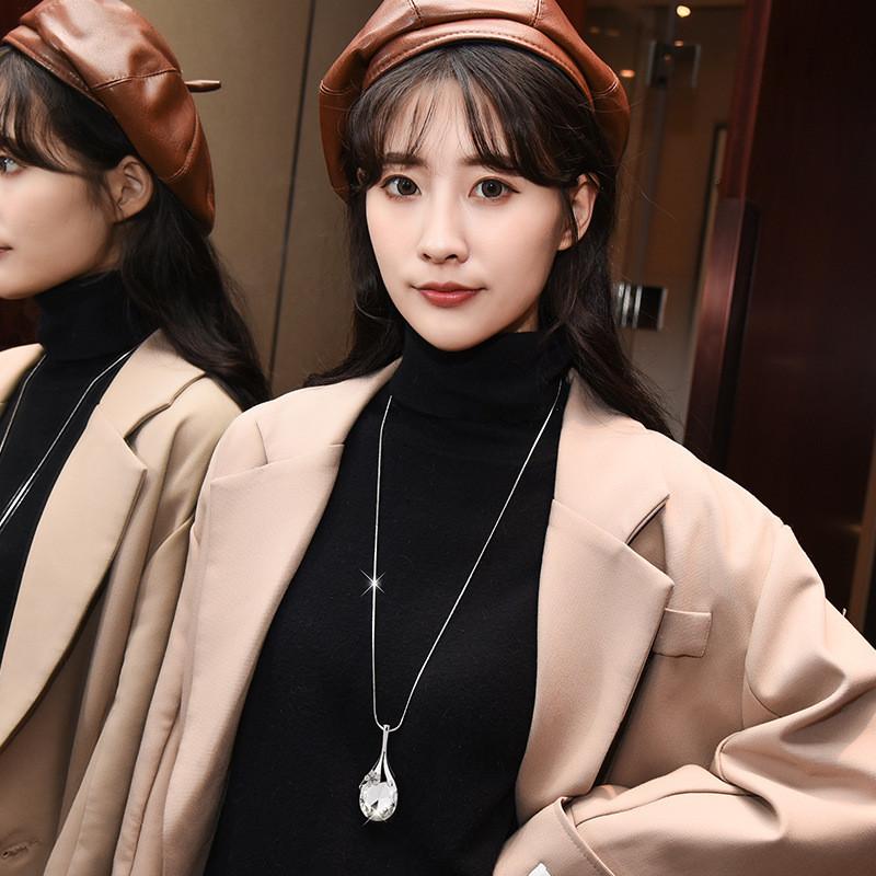 Atemberaubende lange Halskette mit Anhänger aus Kristall in Wassertropfenform im koreanischen Stil für Damen-Schmuck