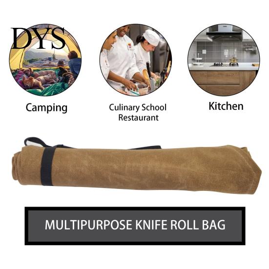 Multi-pocket Knife Roll Bag with 7 Slots Large Capacity Easy Carrying Canvas Wear Resistant Waterproof Portable Cooking Organizer Storage Pouch