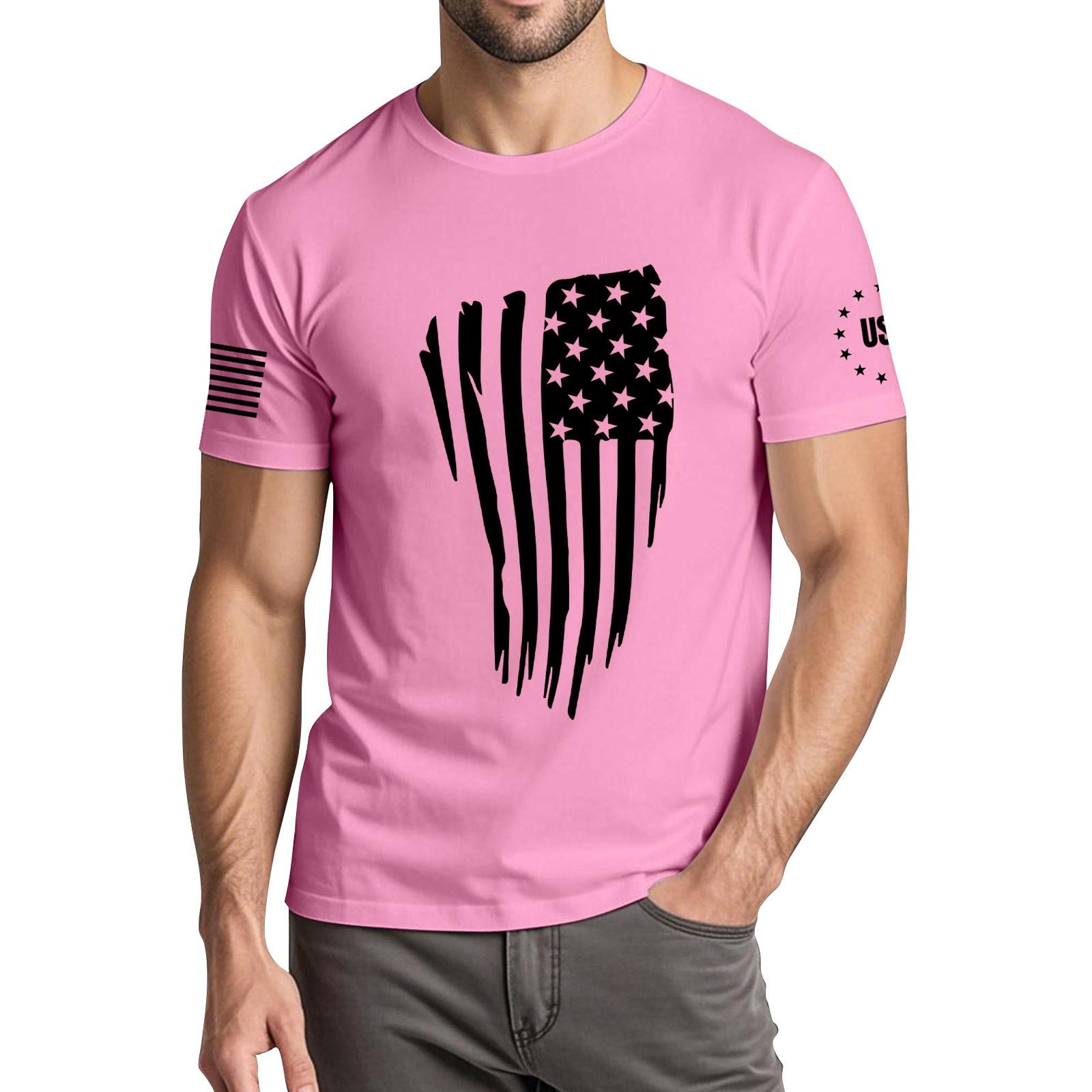

Мужская модная повседневная футболка с круглым вырезом и коротким рукавом с принтом «День независимости» M розовый