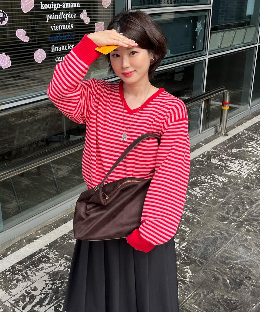 CGP (Women) V-Neck Striped Knit_Pink