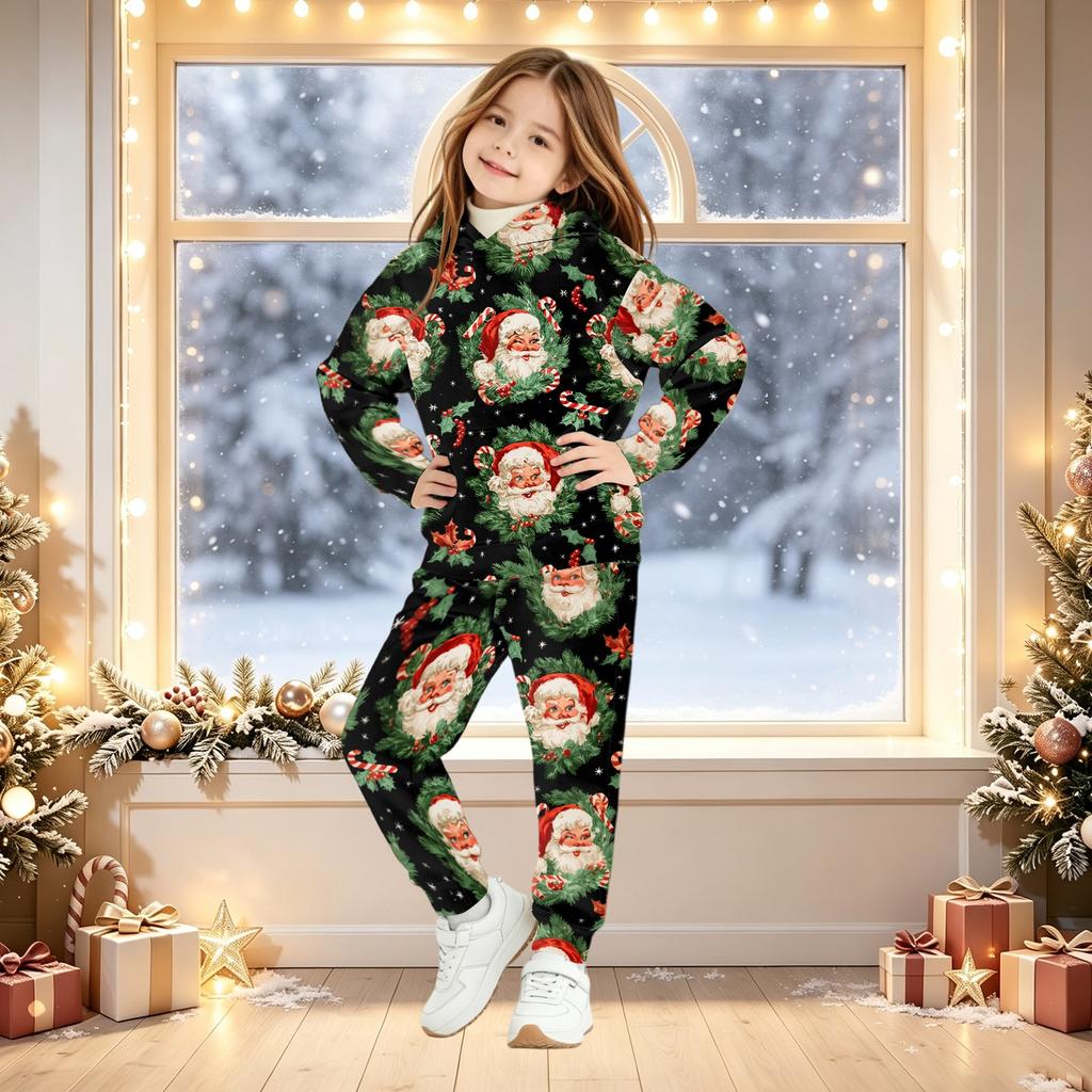 Kids Christmas Print Hoodie Set - Children's Hooded Pullover Top for Boys and Girls
