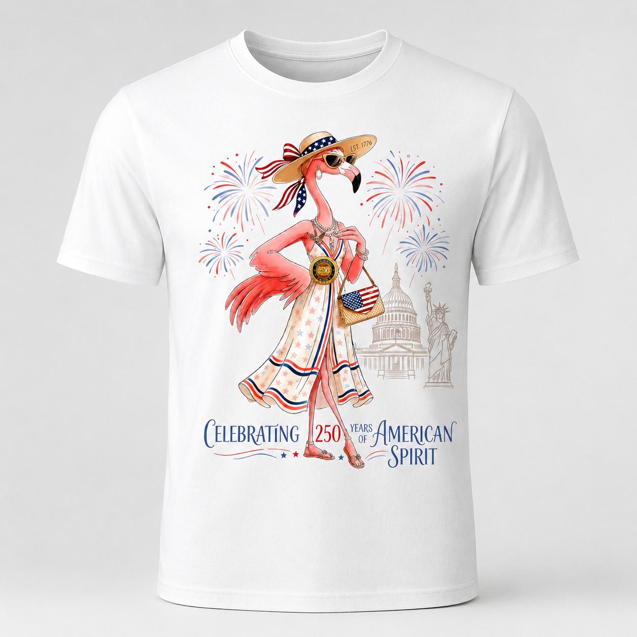 Floral American Flag 250th Anniversary Patriotic Tee M