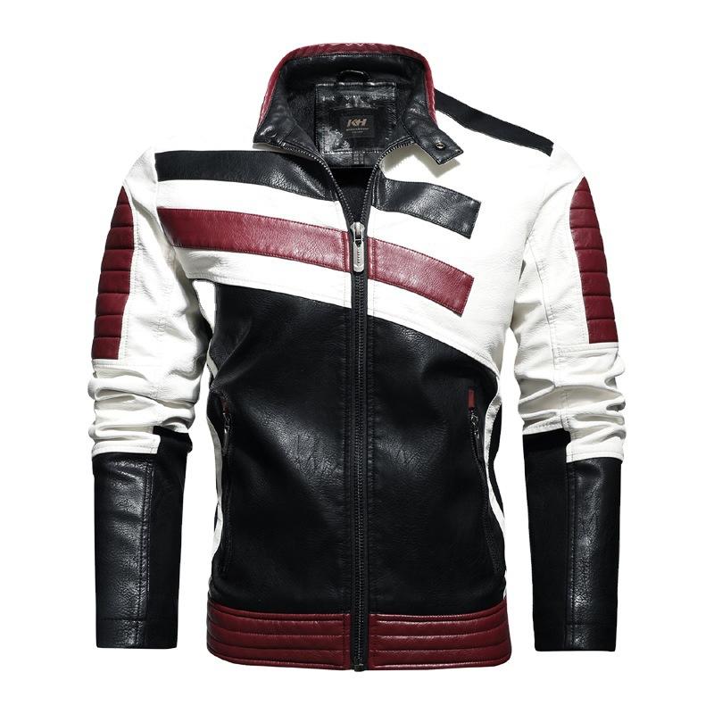 Mens Leather Jackets Motorcycle Stand Collar Zipper Male Pu Coats Biker Street Faux Leather Fleece Bomber Jacket Outerwear
