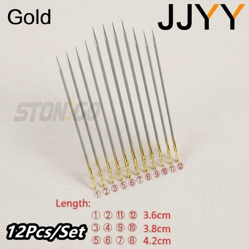 

12 Pcs Large Eye Stainless Steel Sewing Needles Set for DIY Quilting Crafting Embroidery Supplies Home Sewing Tools золотой