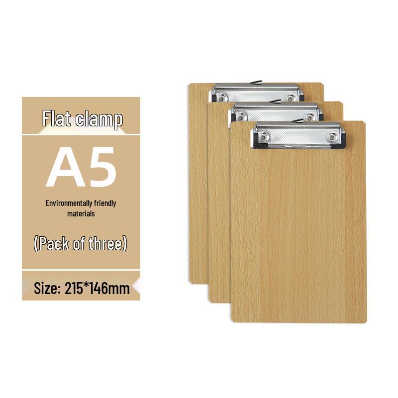 Zestaw 5 drewnianych podkładek z uchwytem na długopis, blokiem do pisania A4/A5 i teczką 16K - idealny do przyjmowania zamówień w restauracji i robienia notatek.