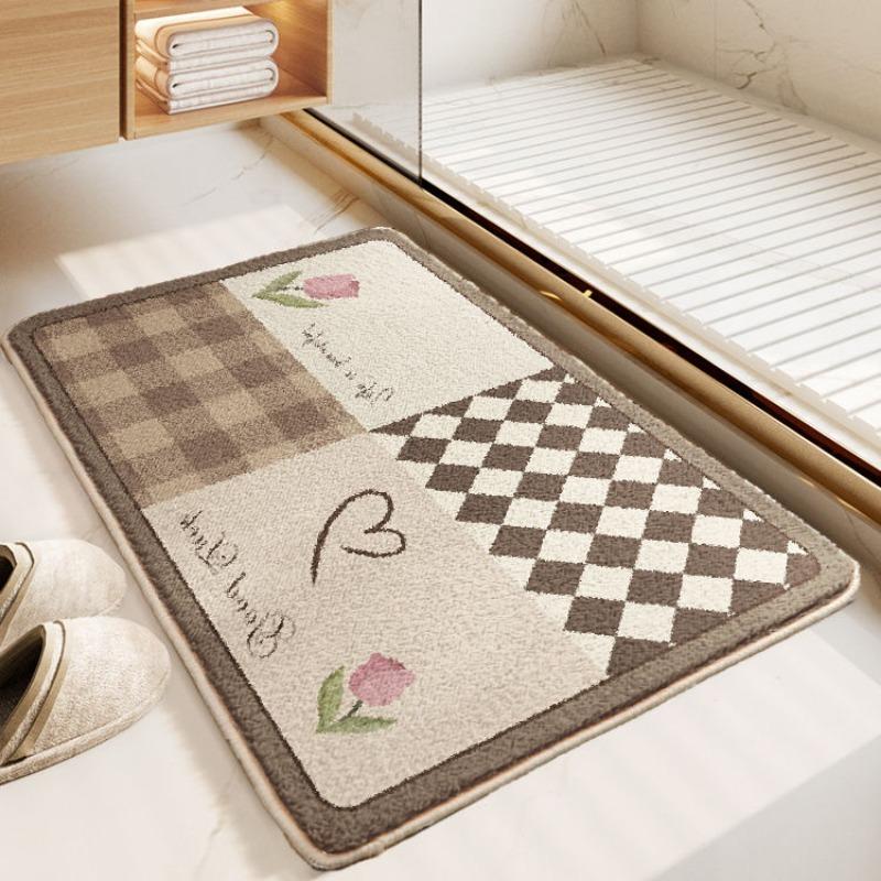 Thick Imitation Cashmere Floor Mat, Simple Water Absorbing and Anti Slip Bathroom Water Absorbing Floor Mat