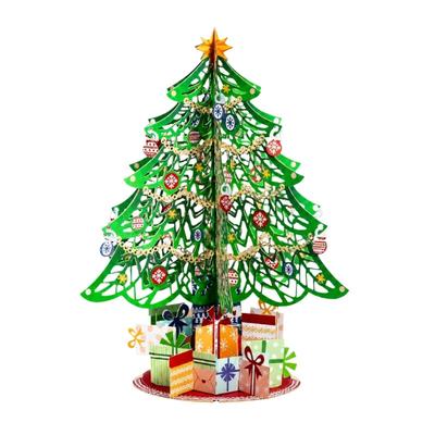 Paper Christmas Greeting Card with 3D Cutout Tree for Written Holiday Blessing Messages, and Freestanding Display, 1 Card