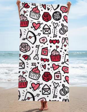 Heart Print Beach Towel, Large Microfiber Sand Free Quick Dry Towel for Beach Pool Camping Ltowels Bathroom Towels Bathroom