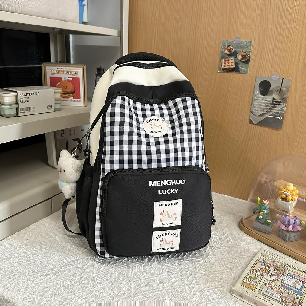 Schoolbag Japanese Ins Small Fresh Plaid Backpack, Junior High School Girl High School Student Schoolbag Cute Girl Travel Backpack