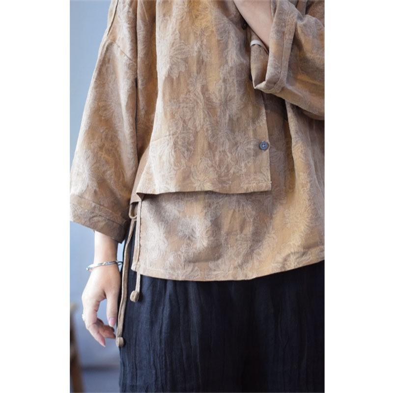 Johnature Dámská jarní prací košile s dlouhým rukávem, žakárová vintage jednořadá košile