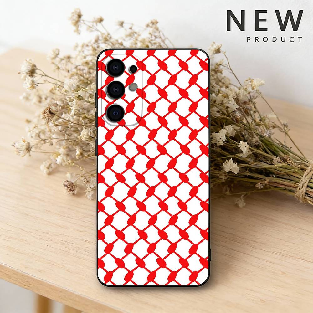Étui de téléphone P-PalestineS Hattah K-Keffiyeh pour Samsung S26, 25, 24, 23, 22, 21, 20, 30, Ultra, Plus, Fe, Lite, noir.